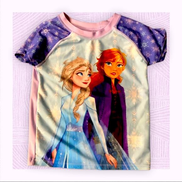 Disney Elsa & Anna Frozen II Swim T-Shirt Short Sleeves Top Size 6! - Picture 1 of 7